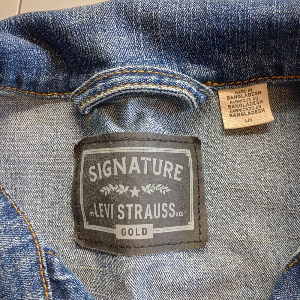 Levi Strauss Signature Gold Womens Denim Trucker Jacket Blue Large Classic - Picture 5 of 10